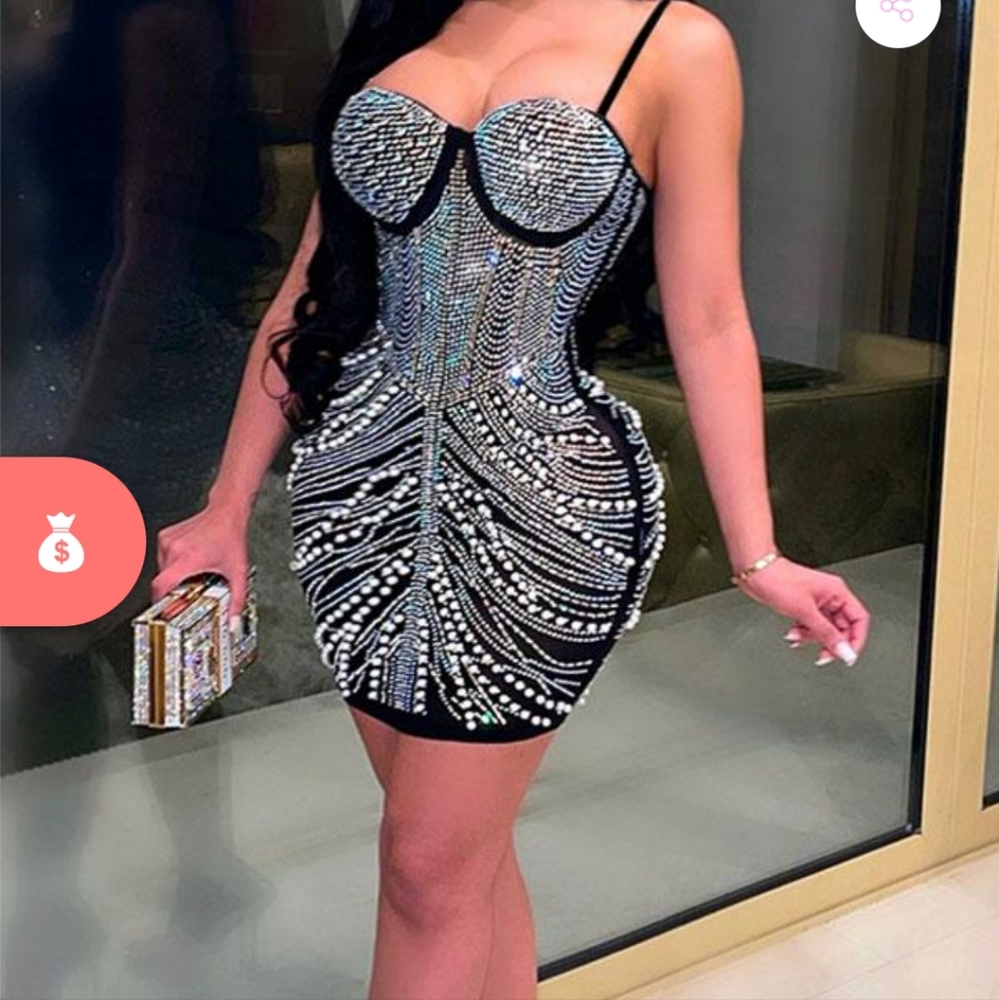 Rhinestone & pearl bodycon dress